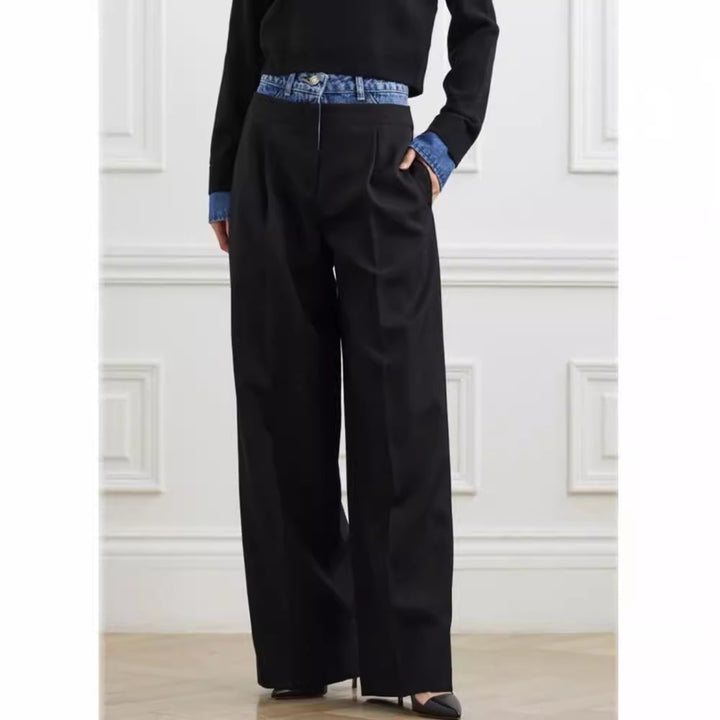 Damen Weit geschnittene High-Waist-Stoffhose Drune