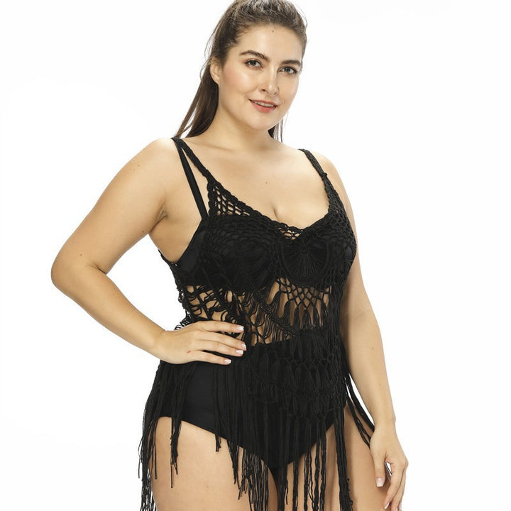 Damen gehäkelter Strandponcho mit Fransen Drune