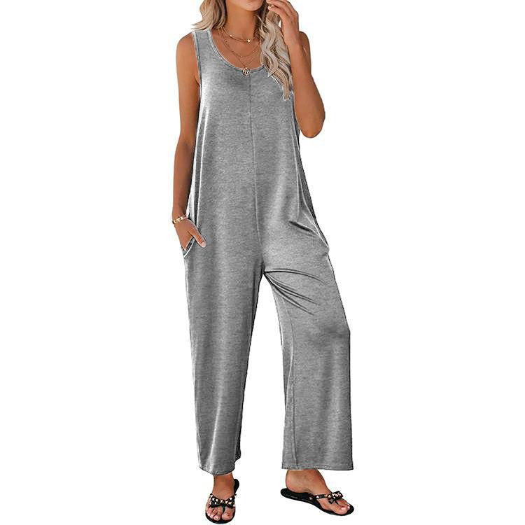 Damen lässiger Jumpsuit mit praktischen Taschen und weit geschnittenem Bein Drune