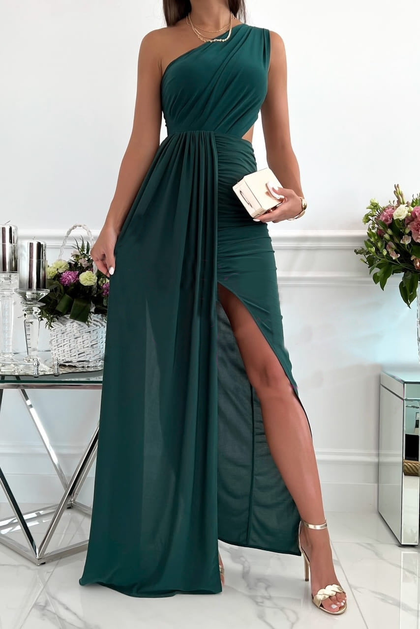 Drune | Elegante Formelle Einfarbige Asymmetrische Einseitige Unregelmäßige Kleid Kleider- 7 Farben