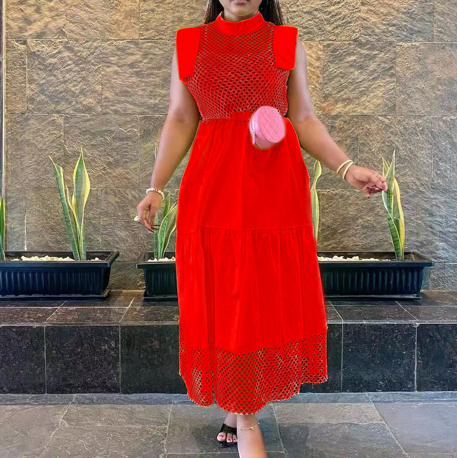 Damen Midi-Kleid mit modernen Netzdetails und raffiniertem Taillenbund Drune