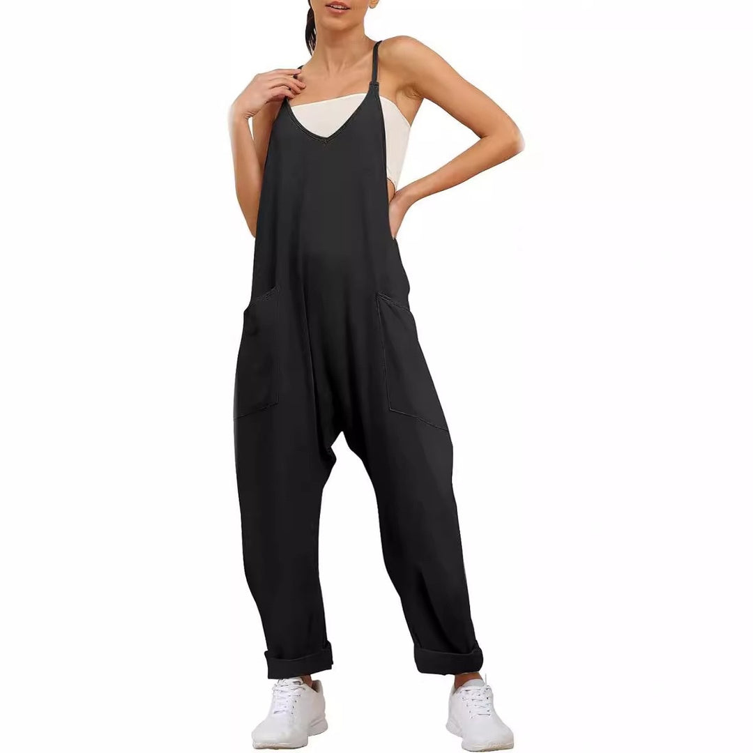Damen Lässiger Overall mit tiefem Ausschnitt und praktischen Taschen Drune