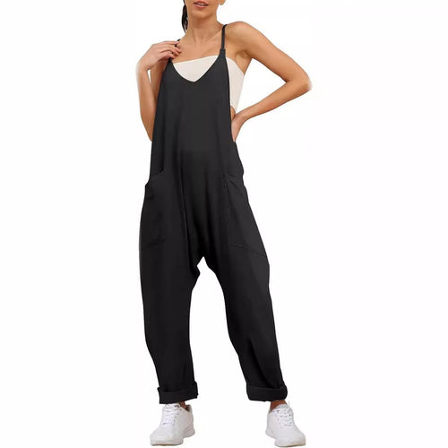 Damen Lässiger Overall mit tiefem Ausschnitt und praktischen Taschen Drune