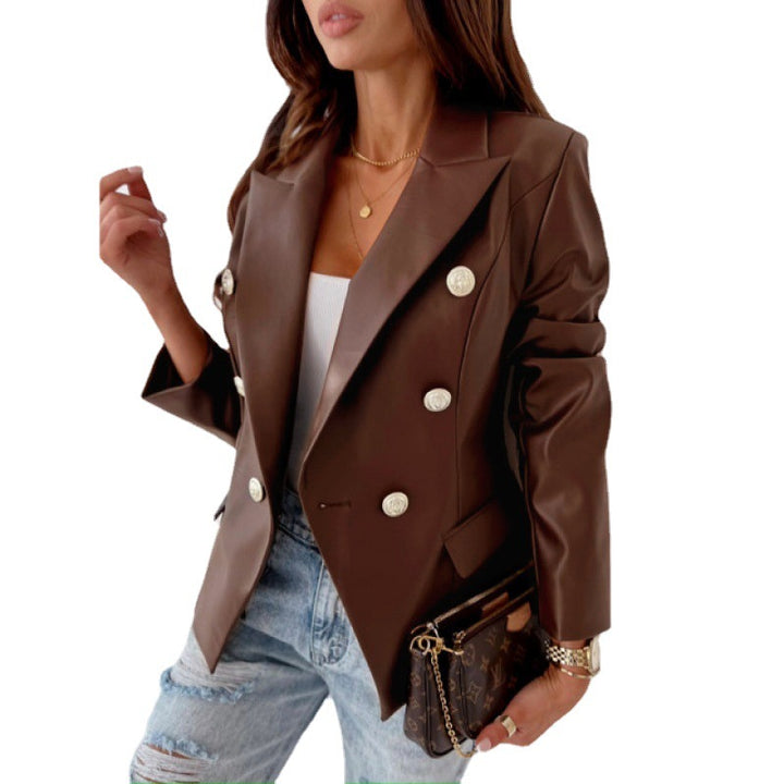 Damen modische Blazerjacke mit doppelter Knopfreihe und eleganten Akzenten Drune