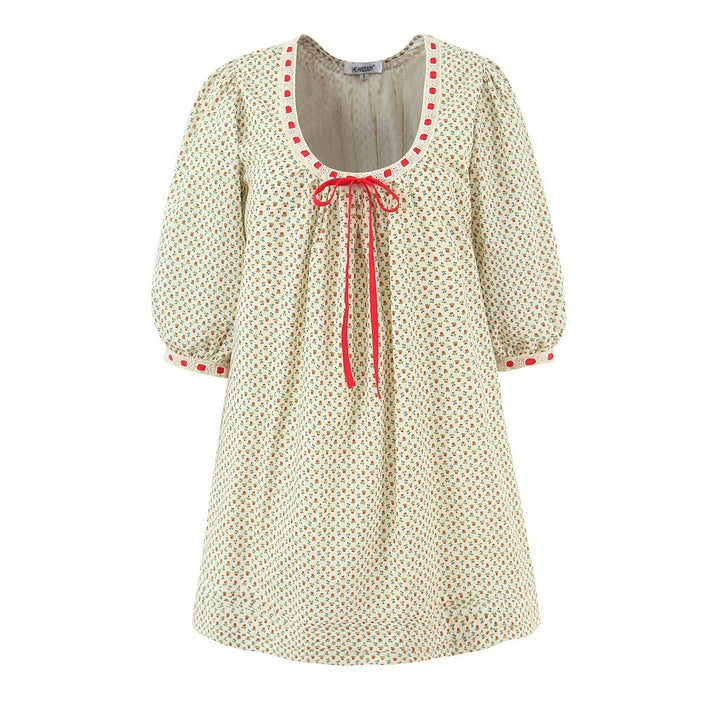 Damen Kurzes Schößchenkleid mit U‑Ausschnitt, Puffärmeln und Zierschleife Drune