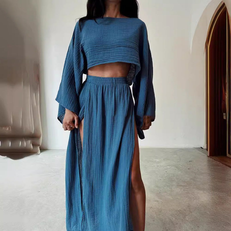 Damen Zweiteiliges Maxikleid mit Off-Shoulder-Design und Schlitz Drune