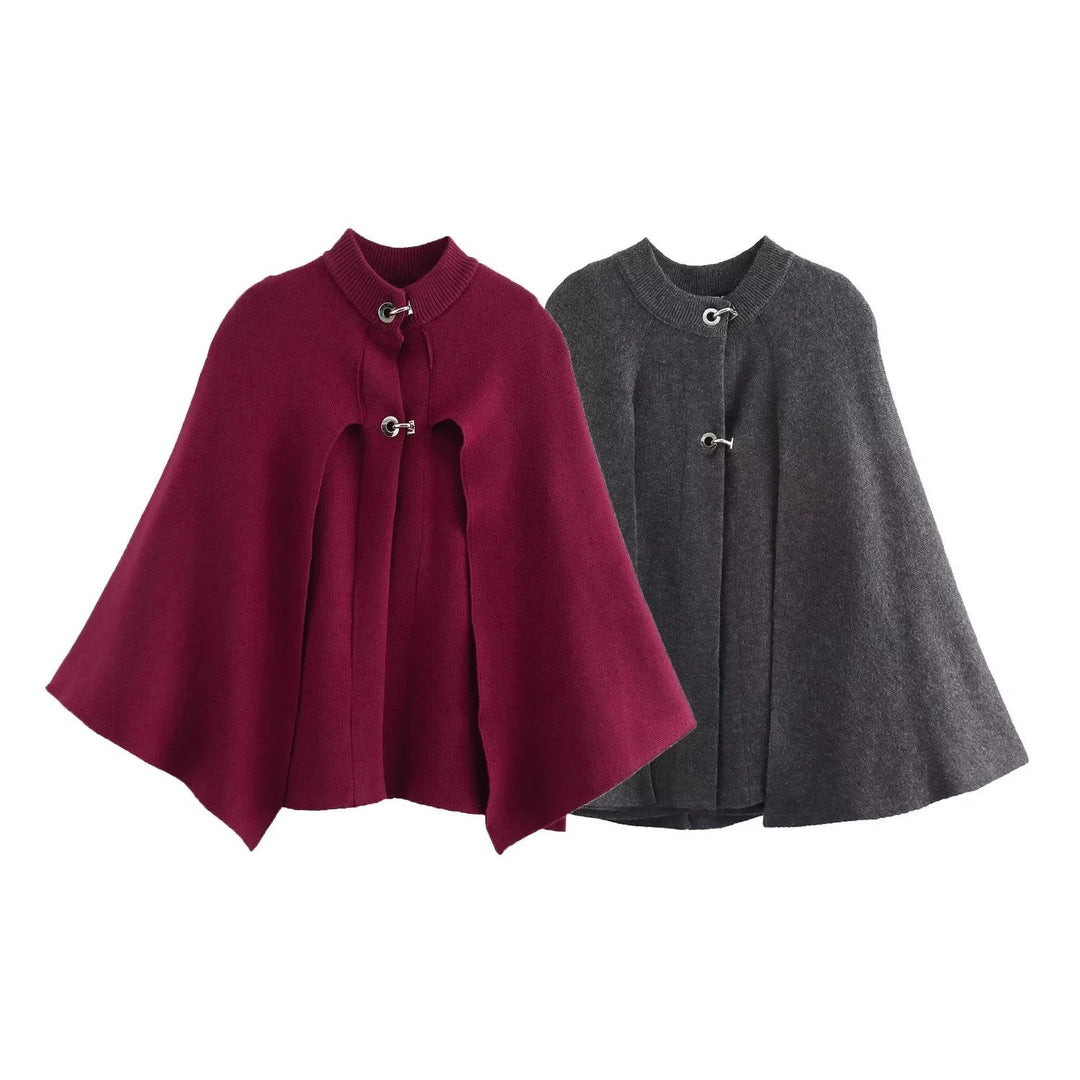 Damen modische Umhangjacke mit elegantem Stehkragen und dekorativen Knopfdetails Drune