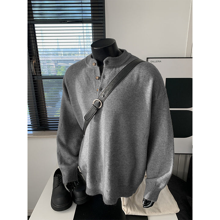 Herren Oversize-Strickpullover mit Henley-Kragen und Halbknopfleiste Drune