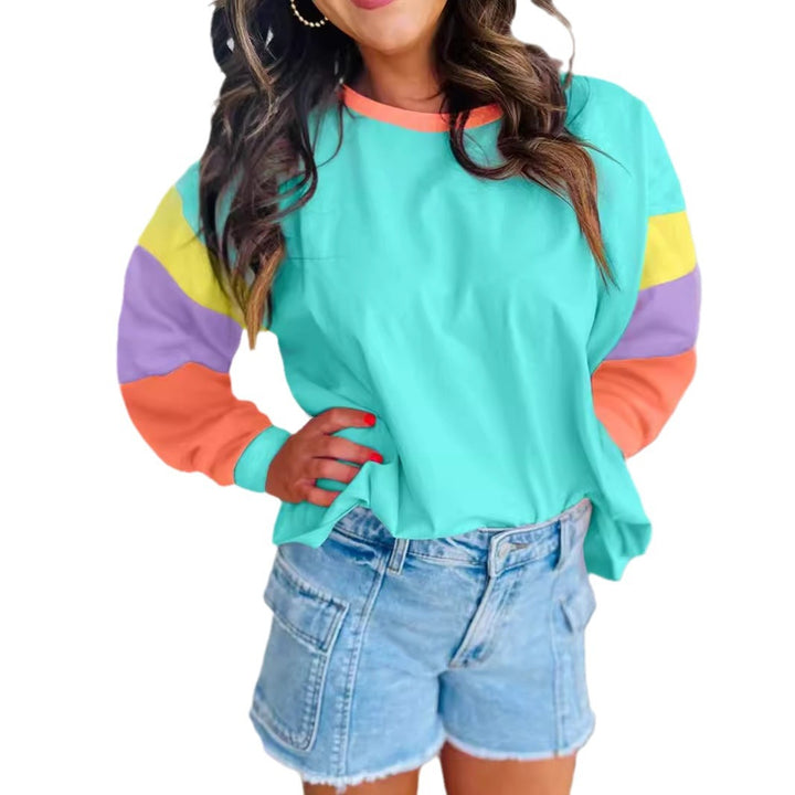 Damen lässiger Sweatshirt mit kontrastierenden Ärmeln Drune