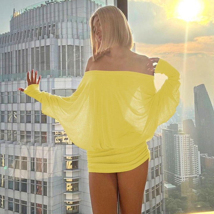Damen Oversized Strickoberteil mit weitem Ausschnitt und langen Ärmeln Drune
