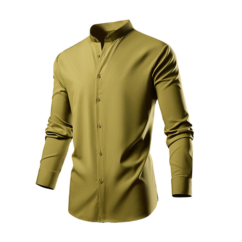 Herren Langarm-Kimonohemd mit modernem Stehkragen und eleganten Knopfdetails Drune