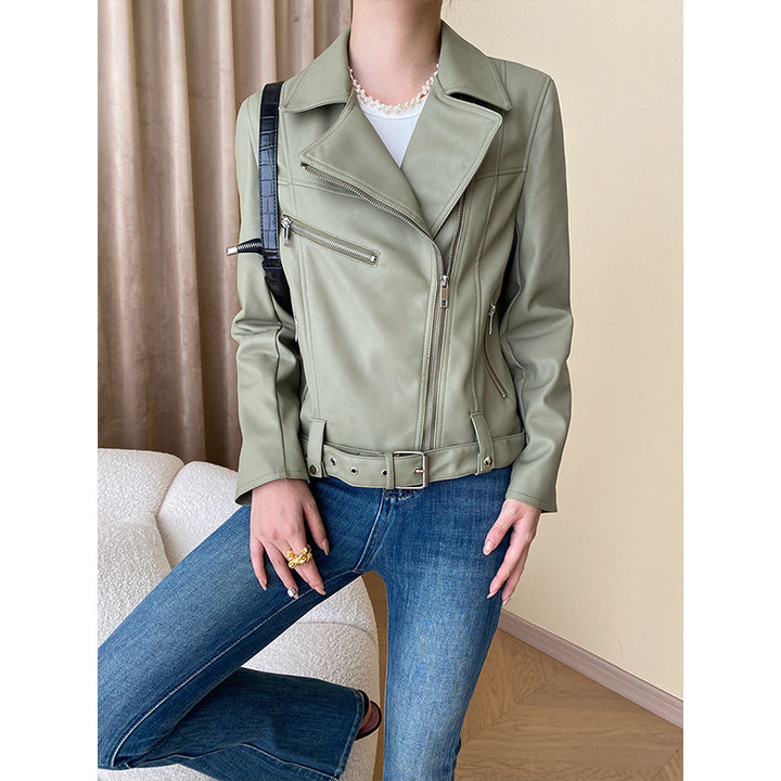 Damen modische Bikerjacke aus hochwertigem Kunstleder mit taillierter Passform Drune