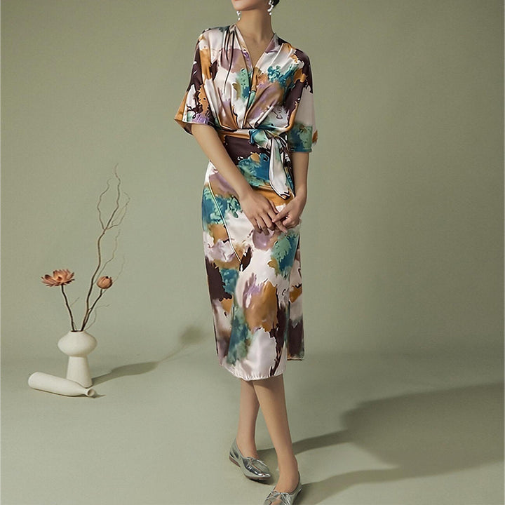 Damen Wickelkleid mit elegantem Kimono-Ärmel und Taillengürtel Drune