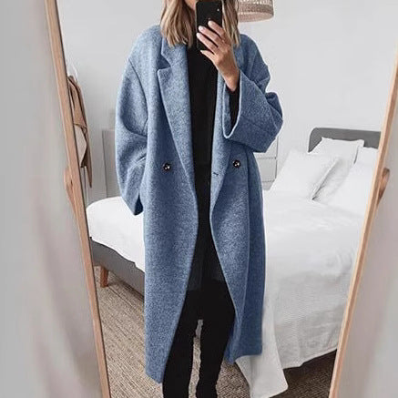 Damen Oversized Bouclé-Mantel mit doppelter Knopfleiste Drune