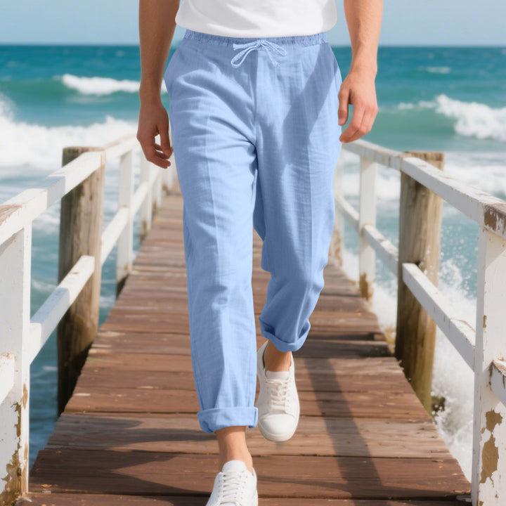 Herren nan strandtaugliche Leinen-Chino-Jogginghose mit Kordelzug und aufgerolltem Saum Drune