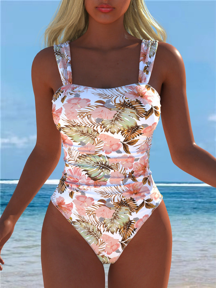 Damen Einteiliger Badeanzug mit floralen Akzenten und breiten Trägern Drune