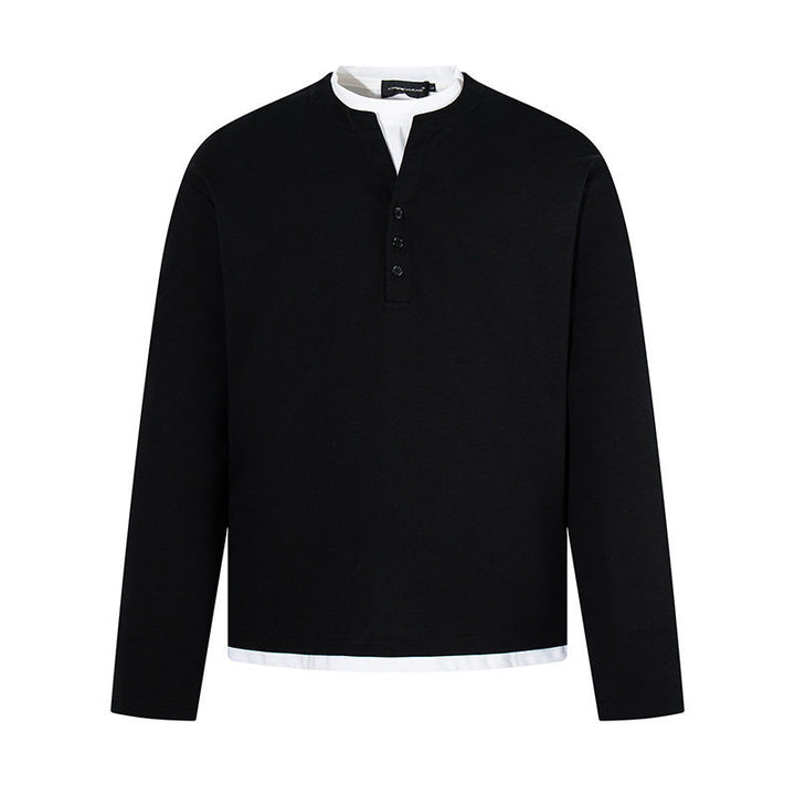 Herren Langärmeliges Henley-Layer-Shirt mit kontrastierendem Innenkragen und modernem Regular-Fit Drune