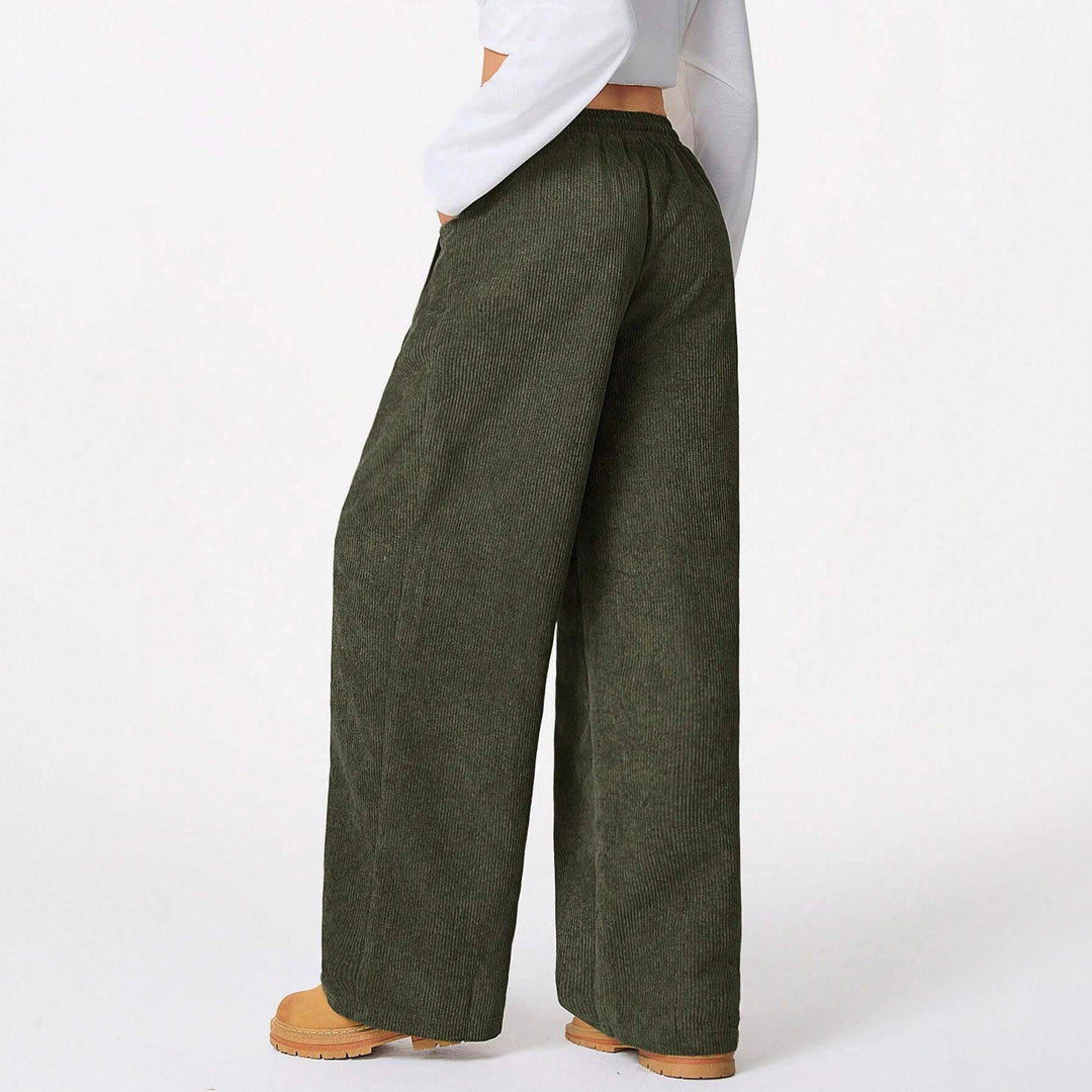 Damen modische weite Cordhose mit elastischem Bund und praktischen Taschen Drune