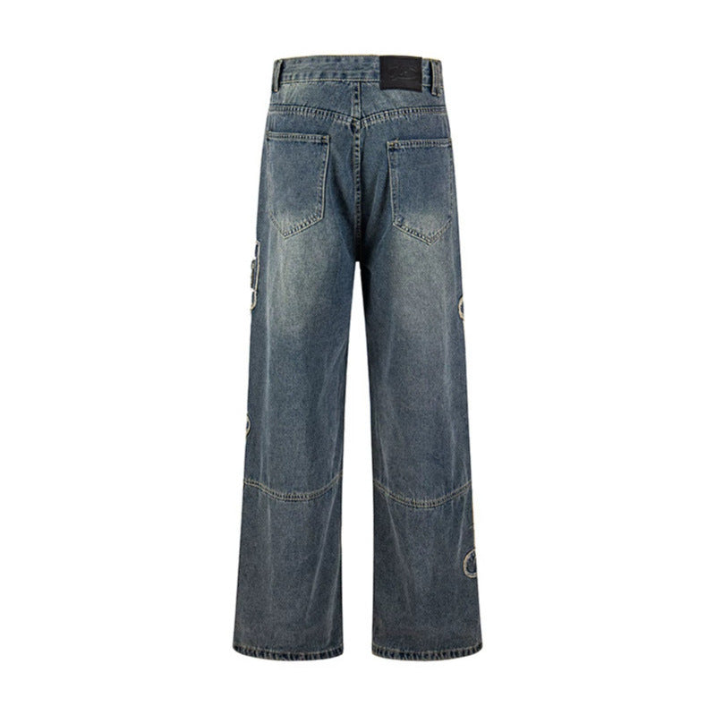 Damen Jeans mit hohem Bund, weitem Beinverlauf, Stick- und Destroy-Details Drune
