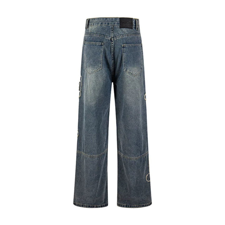 Damen Jeans mit hohem Bund, weitem Beinverlauf, Stick- und Destroy-Details Drune