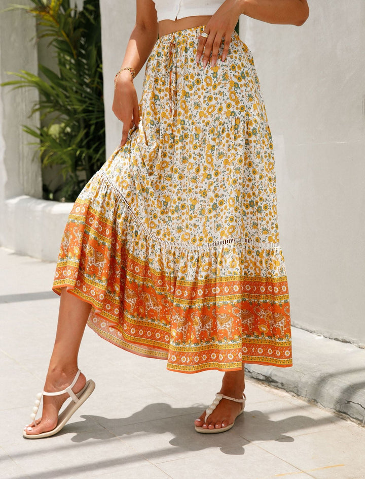 Damen Sommer-Rock mit floralen Mustern und voluminösem Saum Drune