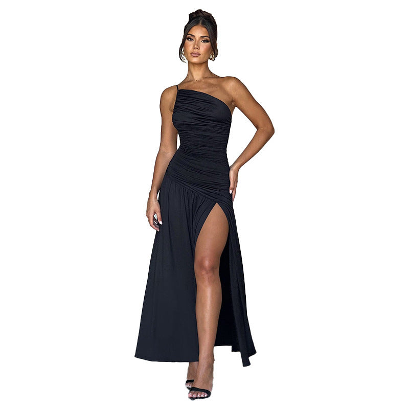 Damen Elegantes Maxikleid mit einseitigem Träger und hohem Schlitz Drune