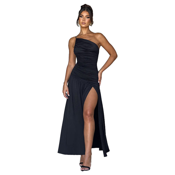 Damen Elegantes Maxikleid mit einseitigem Träger und hohem Schlitz Drune