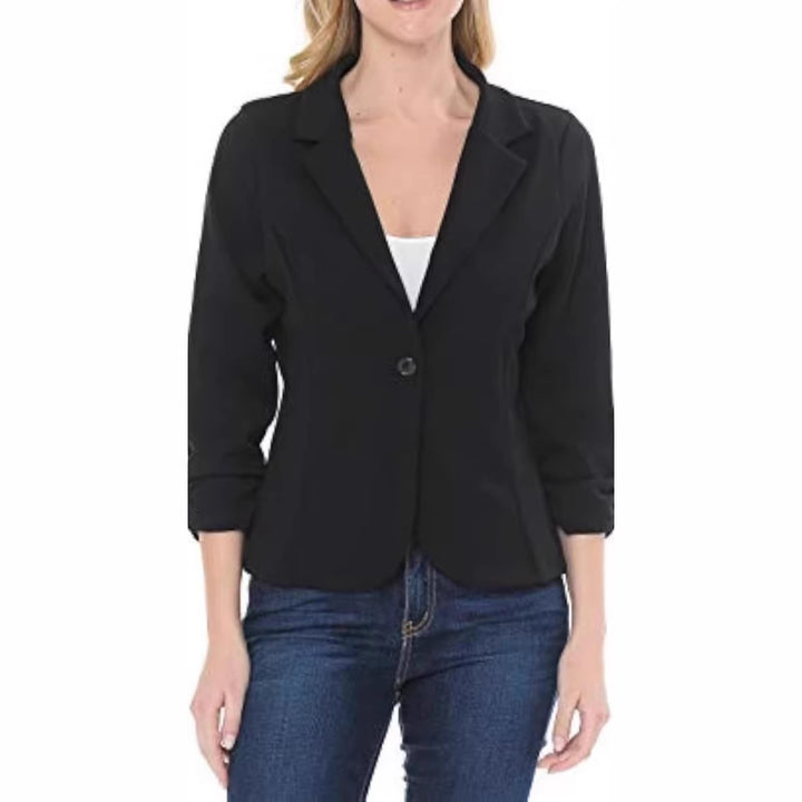 Damen taillierter Jersey-Blazer mit Ein-Knopf-Verschluss und dreiviertelärmeln Drune