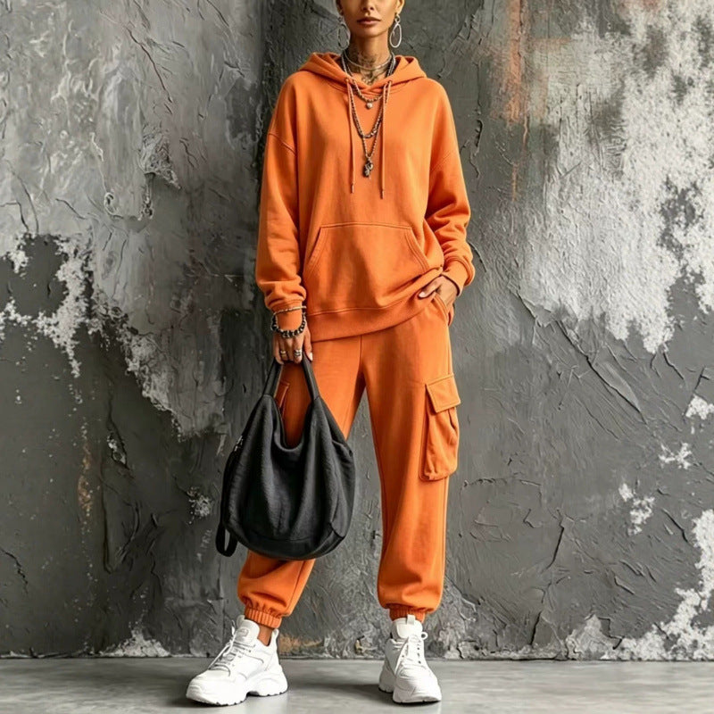 Damen Oversize Hoodie- und Cargo-Jogger-Set aus French Terry Drune