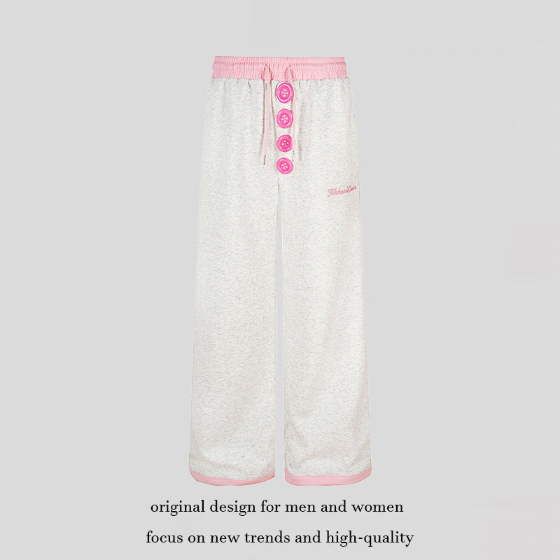 Damen Weite Lounge-Hose mit Zierknopfleiste, hohem Bund und Kordelzug Drune