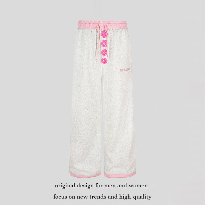 Damen Weite Lounge-Hose mit Zierknopfleiste, hohem Bund und Kordelzug Drune