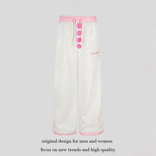 Damen Weite Lounge-Hose mit Zierknopfleiste, hohem Bund und Kordelzug Drune