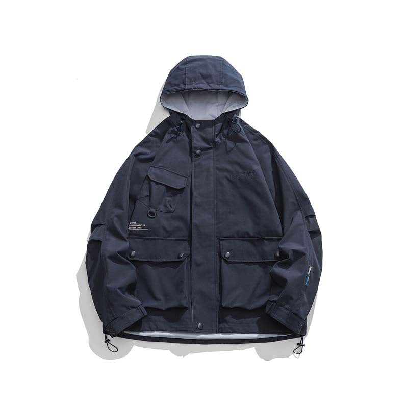 Unisex Oversize-Utility-Jacke mit Kapuze, multifunktionalen Pattentaschen und Kordelzug Drune