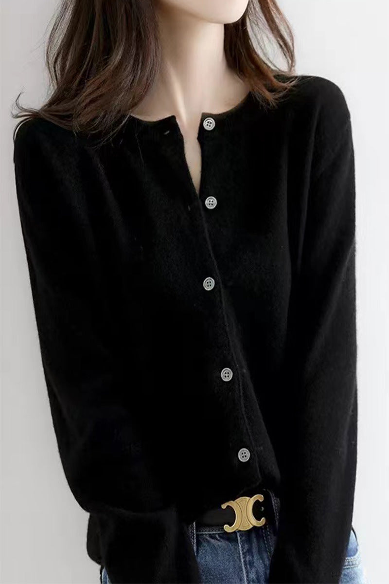 Damen Langärmliger Cardigan aus weichem Feinstrick mit Knopfleiste Drune