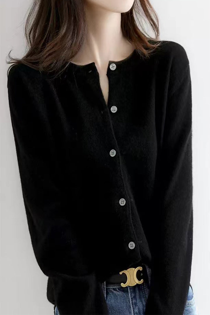Damen Langärmliger Cardigan aus weichem Feinstrick mit Knopfleiste Drune