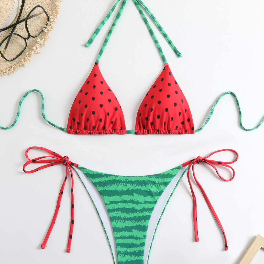 Damen Bikini-Set mit Wassermelonen-Muster und verstellbaren Bändern Drune