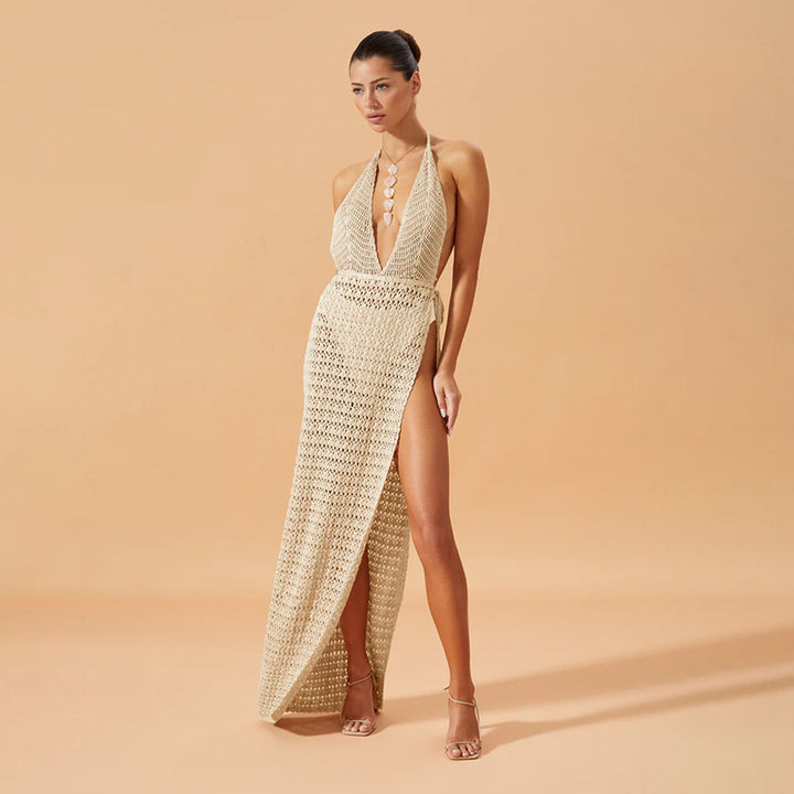Damen figurbetontes Netzkleid mit raffiniertem Muster Drune