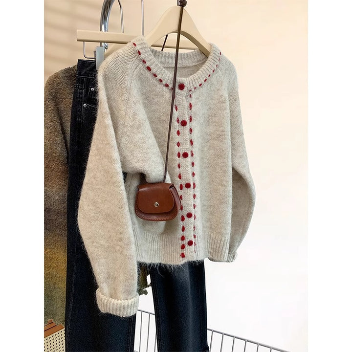 Damen Kuscheliger Strickpullover mit buntem Knopfdetail Drune