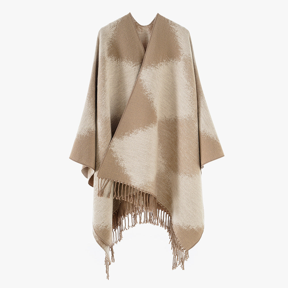 Damen Kaschmiroptik-Cape im Kimono-Schnitt mit feinem Fransensaum Drune