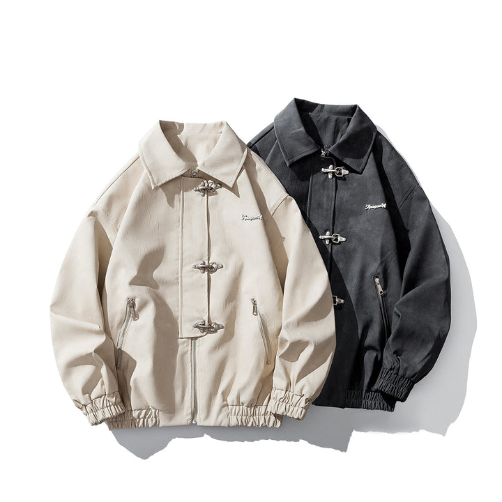 Herren Oversize Veloursjacke mit markanten Metallverschlüssen und Reißverschlusstaschen Drune