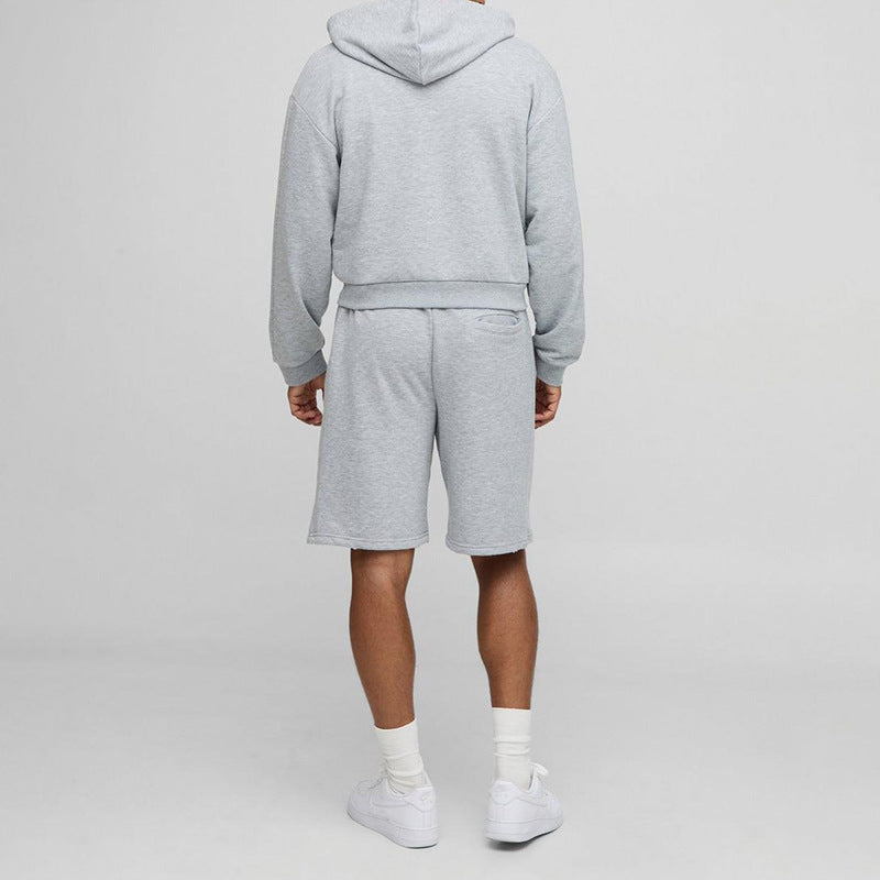 Herren Sweatshorts-Set mit Reißverschluss-Kapuzenjacke und elastischem Kordelbund Drune