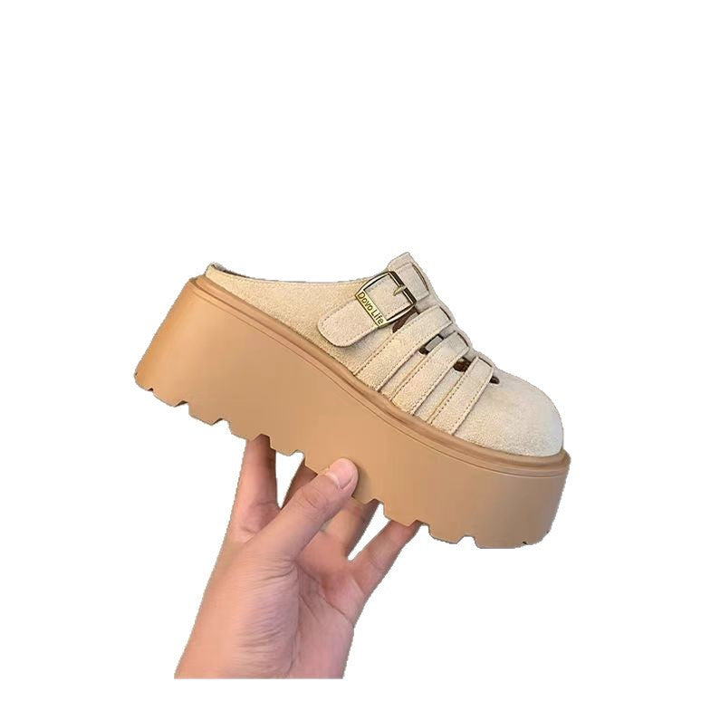 Damen Plateau Clogs mit offenen Riemen und modischer Schnalle Drune