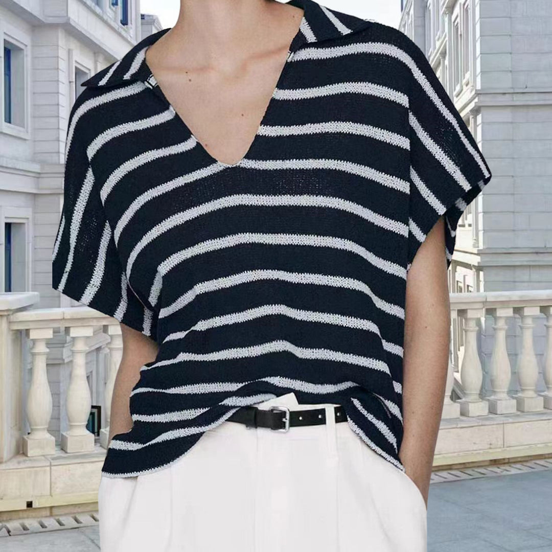 Damen Strickoberteil mit elegantem Kragen und modischem Streifenmuster Drune