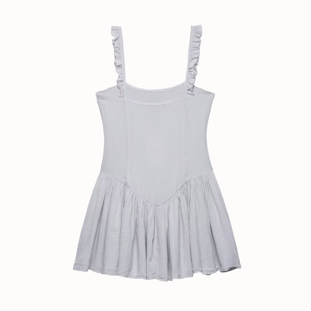 Damen luftiges Babydoll-Kleid mit Rüschendetails und elastischer Taillierung Drune