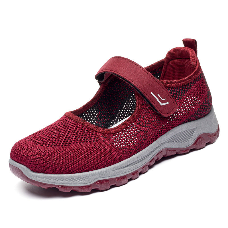 Damen nan gestrickter Mary-Jane-Sneaker mit Klettverschluss, atmungsaktivem Obermaterial und dämpfender Profilsohle Drune