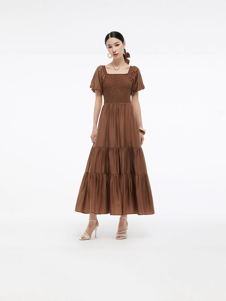 Damen Maxikleid mit voluminösem Rock und Blumenmuster Drune