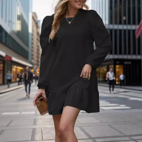 Damen lässiges Sweatkleid mit Rüschensaum und Puffärmeln Drune