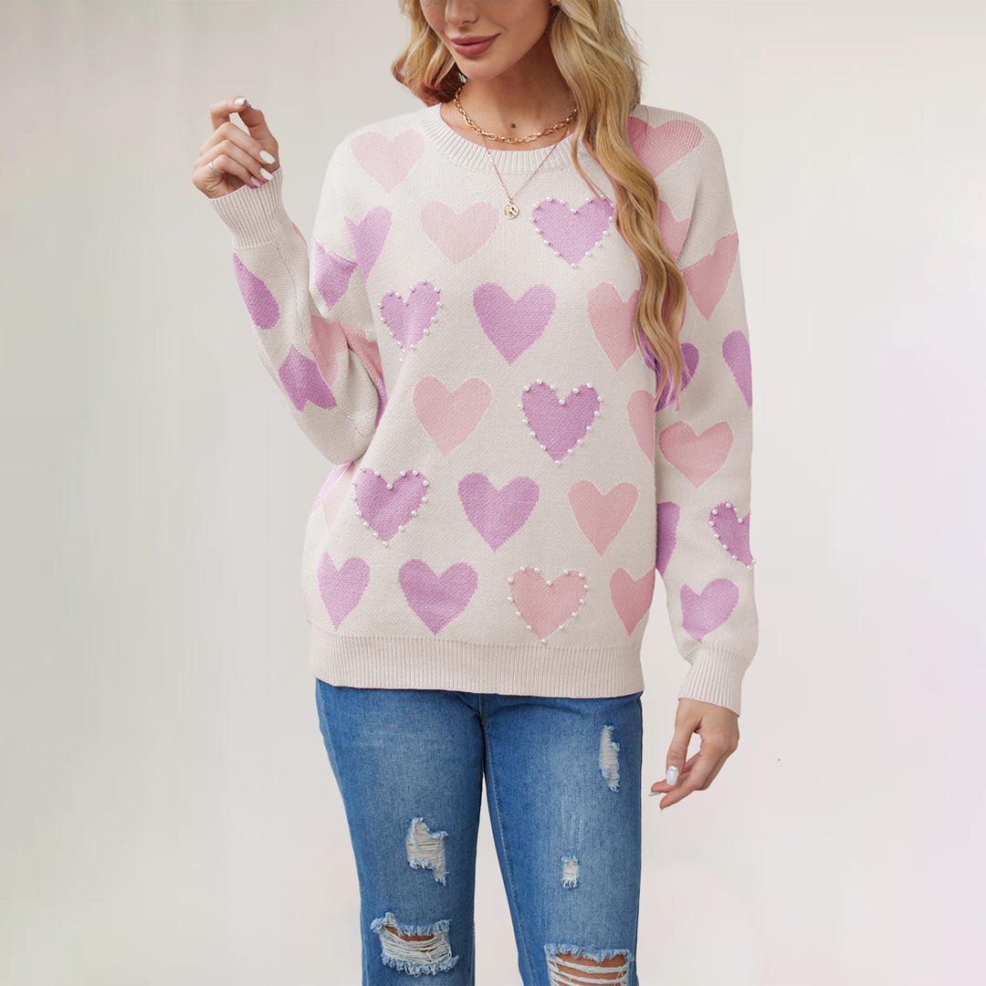Damen Strickpullover mit Herzmuster Drune