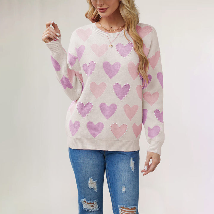 Damen Strickpullover mit Herzmuster Drune