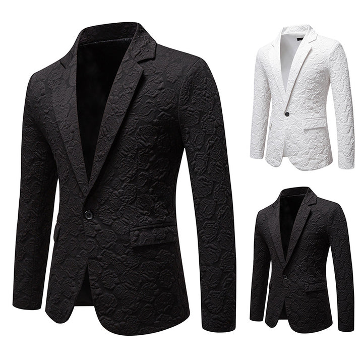 Herren nan strukturiertes Business-Sakko mit floraler Jacquardstruktur und Slim-Fit Drune
